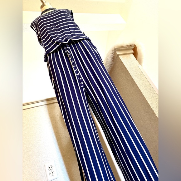 NWT 2X Striped Navy Soft Comfy Jumpsuit - Picture 1 of 9